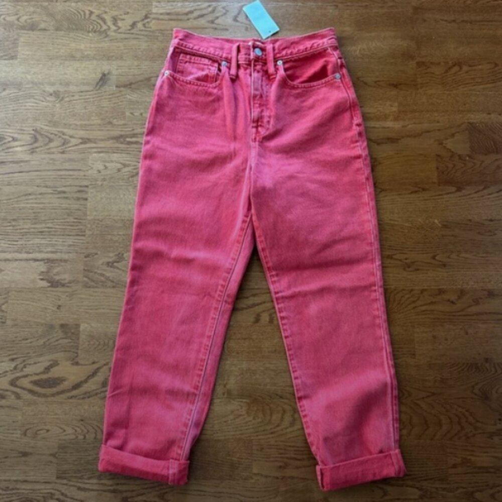Madewell The Mom Jean High Rise Ankle Jeans Denim 24 Red Garmet Dyed NWT Cotton